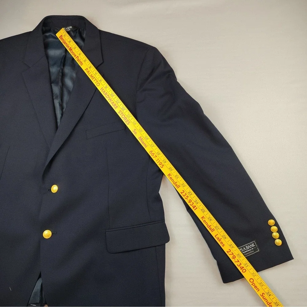 NWT Jos A Bank Blazer Mens 46S Navy Blue 2 Button Gold Accent Wool Blend Jacket